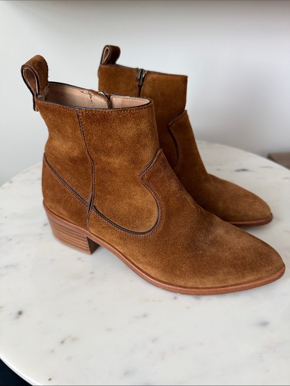 Veronica Beard Tanner Oak Suede Western Ankle Boot Size 6